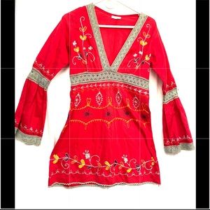 Debbie Katz embroidered red cover up size m fits like small